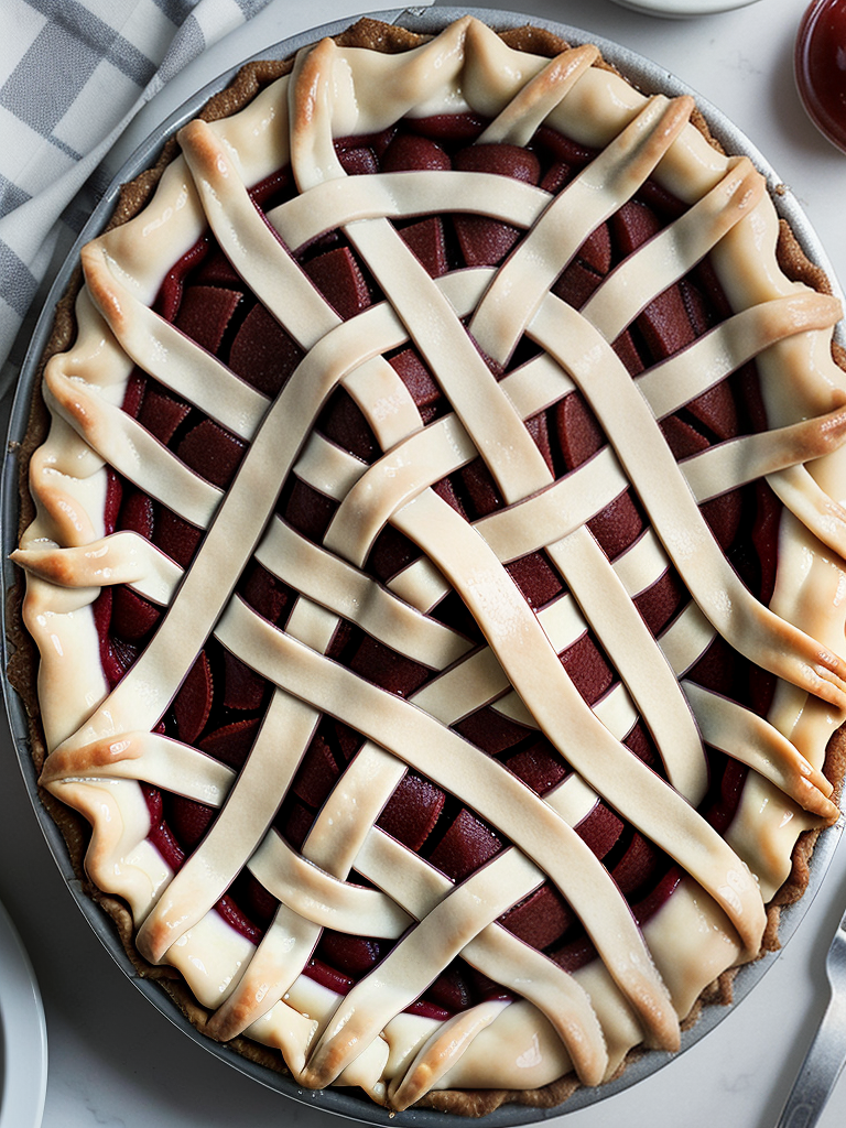 Delicious Homemade Pie with Intricate Lattice Crust and Rich Filling Delicious Homemade Pie with Intricate Lattice Crust and Rich Filling