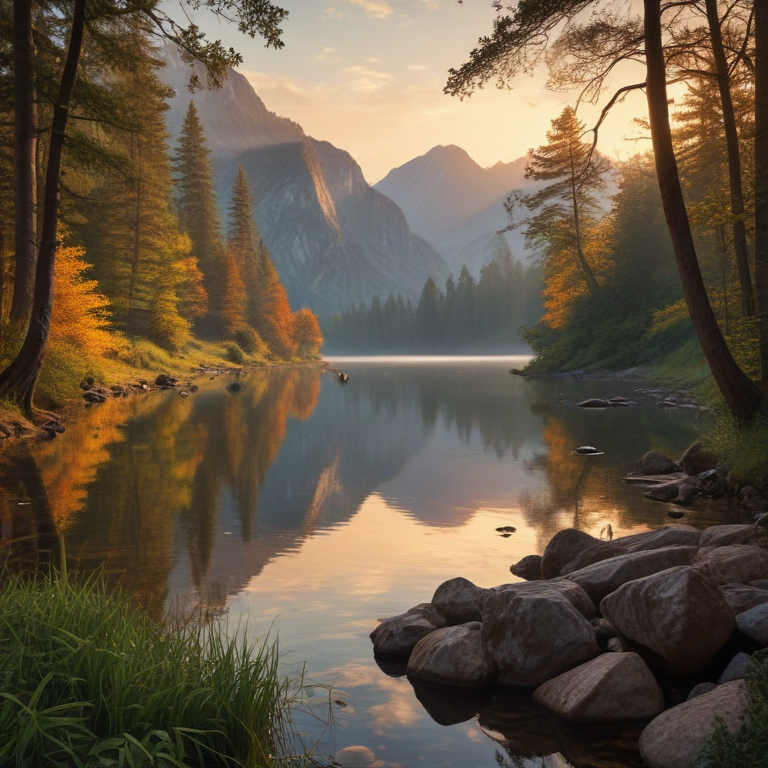 Tranquil Morning Reflections on a Serene Lake Surrounded by Majestic ...
