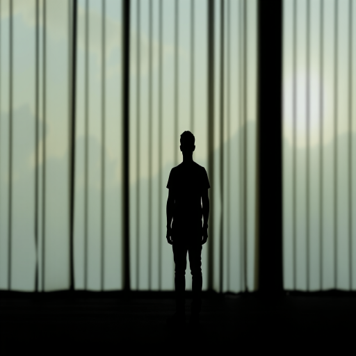 high-resolution image of a simple black silhouette of a person standing, shot with a DSLR camera at f/2.8 aperture, ISO 100, 50mm lens, natural light from the side, slightly blurred background for depth, centered composition
