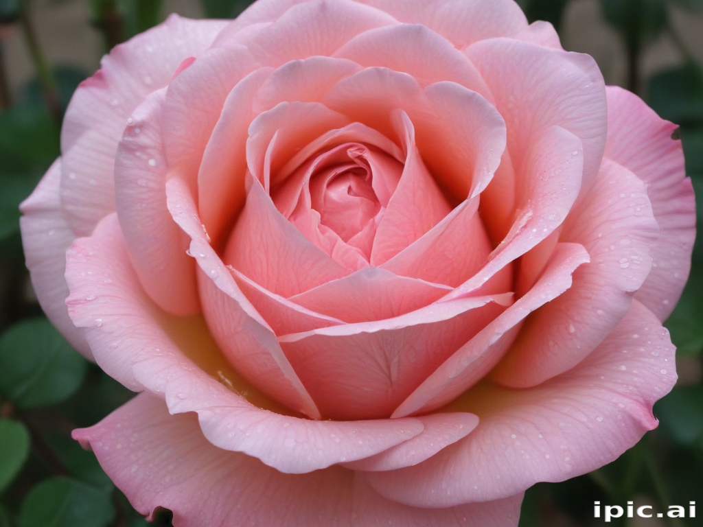 A Beautiful Close-Up of a Delicate Pink Rose with Dew Drops