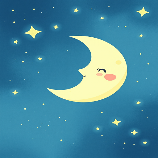 Cute smiling moon in a starry night sky soft pastel colors whimsical design