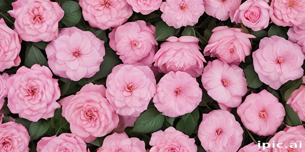 A Beautiful Display of Pink Flowers in Full Bloom with Green Leaves.