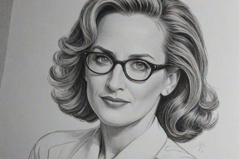Graceful Marlee Matlin, pencil sketch, portrait of Sublime woman 1950s in glasses, hair style beatnik, outline, clear lines, fine lines, 8k