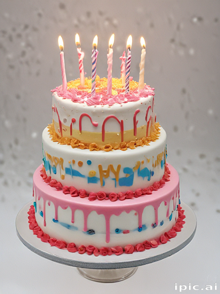 Delicious Three-Tiered Birthday Cake Decorated with Colorful Icing and ...