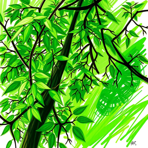 Create a vibrant green sketch in the style of a digital illustration, using a Canon EOS R5 with an EF 24-70mm f/2.8L lens at f/4, ISO 100, and a shutter speed of 1/125s, shot in a high-resolution format to enhance clarity and detail.