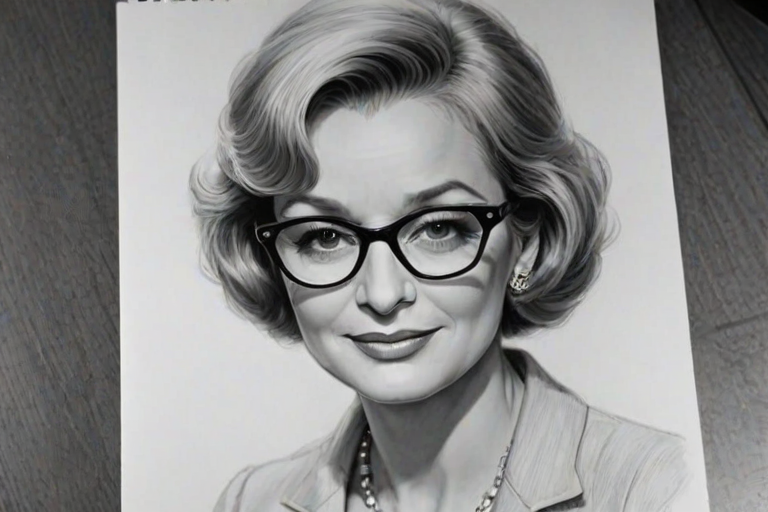 Splendid Barbara Walters, pencil sketch, portrait of Fascinating woman 1926s in glasses, hair style beatnik, outline, clear lines, fine lines, 8k