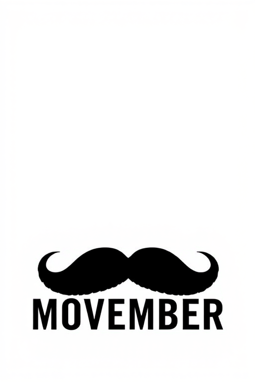 Create an image of a bold black mustache silhouette above the word MOVEMBER in a modern sans-serif font, use a Canon EOS R5, aperture f/2.8, ISO 100, 35mm lens, with a sharp focus on the mustache against a clean white background.