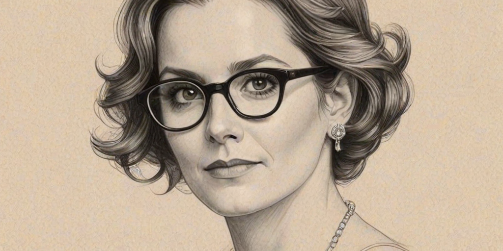 Superb Tina Fey, pencil sketch, portrait of Graceful woman 1920s in glasses, hair style beatnik, outline, clear lines, fine lines, 8k