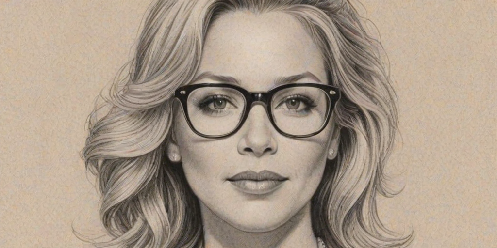 Attractive Christina Applegate, pencil sketch, portrait of Splendid woman 1948s in glasses, hair style beatnik, outline, clear lines, fine lines, 8k