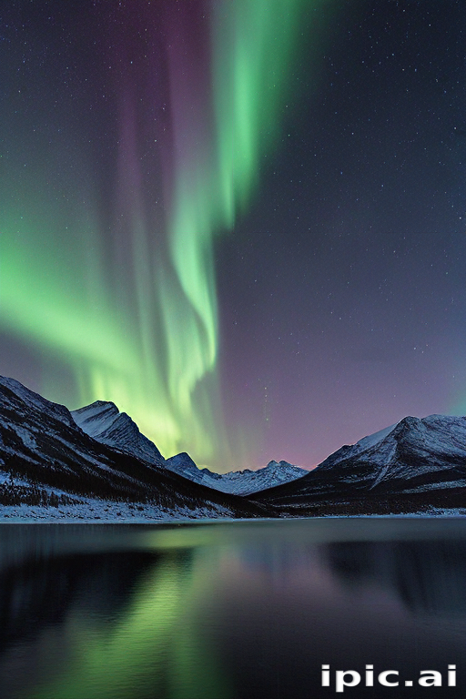 Majestic Northern Lights Dancing Over Serene Mountain Landscape at Night