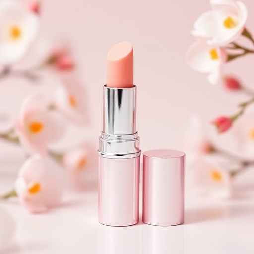 Charming "Peach Blossom" lip mousse with velvety texture, soft peachy-pink shade for a fresh and youthful appearance, ideal for spring and summer