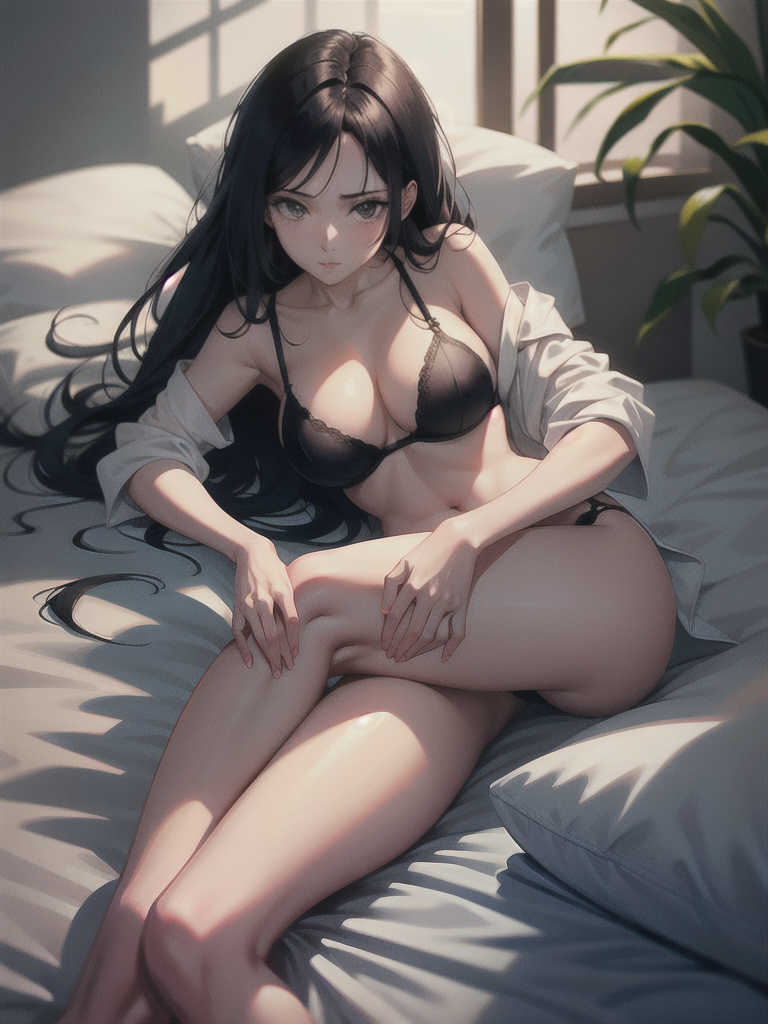 One piece anime monet taking off her bra laying on bed face down legs spread