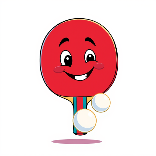 Create a vibrant illustration of a cartoon ping pong paddle with a smiling face, a white ball in motion towards it, set against a bright background, using a Canon EOS R5, 50mm lens, aperture f/2.8, shutter speed 1/250s, ISO 100 for high detail and clarity.