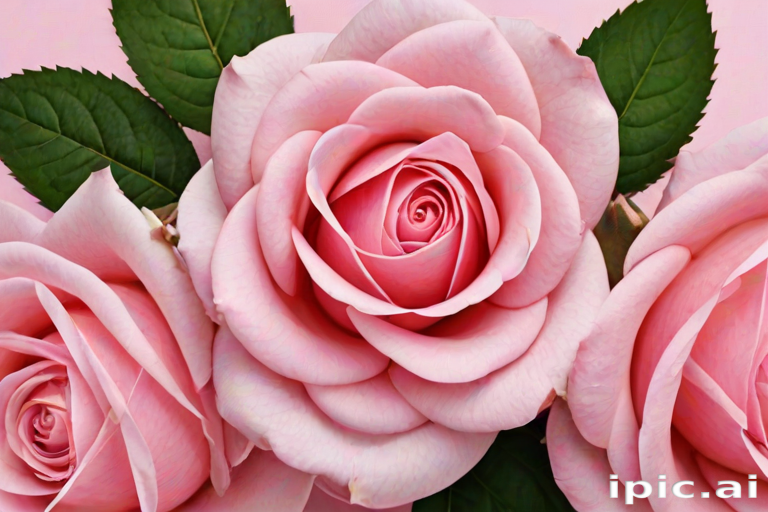 Delicate Pink Roses in Full Bloom Surrounded by Lush Green Leaves