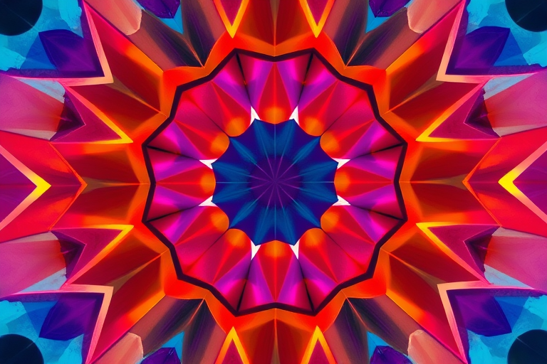 high-resolution image of an abstract geometric pattern with vibrant colors, shot with a Canon EOS R5, 24mm lens, f/8 aperture, ISO 100, natural light, top-down view, ultra-detailed and sharp focus