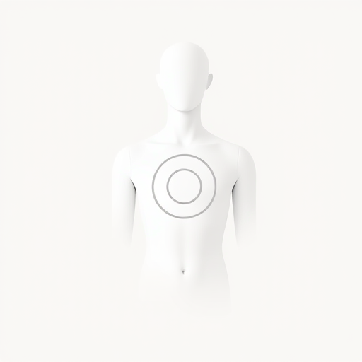 Generate a digital illustration of a minimalist human figure with a circular pattern on its chest, using a high-resolution DSLR camera at f/8 aperture, ISO 100, and a 50mm lens, in soft natural lighting, focusing on a clean and smooth design, with a neutral background to enhance contrast and clarity.