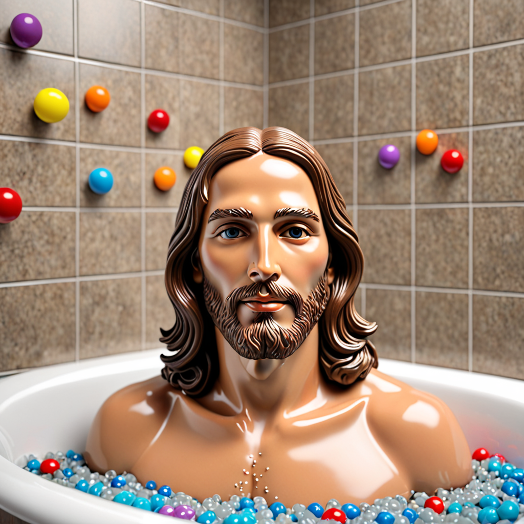 jesus christ lookalikes contest in bathtub with candy 3D
