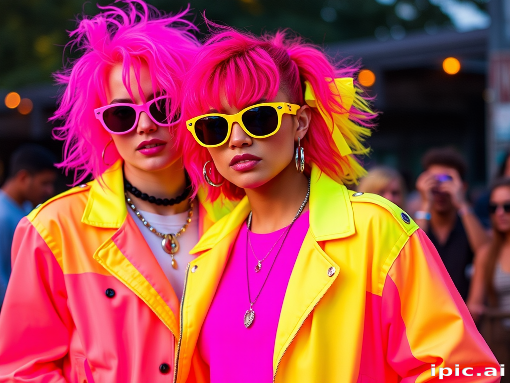 Electric Neon Fusion showcases a bold combination of fluorescent pink and yellow, creating an eye-catching statement look for music festivals and street style.