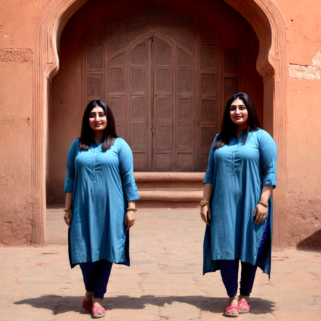 Free Ai Image Generator - High Quality and 100% Unique Images -  —  30 Years Old Pakistani Chubby Curvaceous female "Saima Khan" ,  Leggings and Long Shirt in LAHORE FORT, PUBLIC gathering