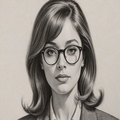 Stunning Jaleel White, pencil sketch, portrait of Fascinating woman 1960s in glasses, hair style beatnik, outline, clear lines, fine lines, 8k