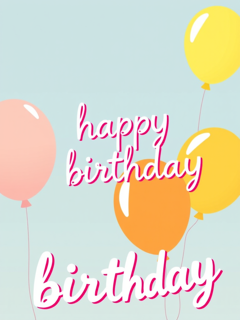 Create a colorful illustration of birthday balloons in various pastel shades including pink yellow blue and orange with a festive text that says happy birthday in playful typography alongside the balloons
