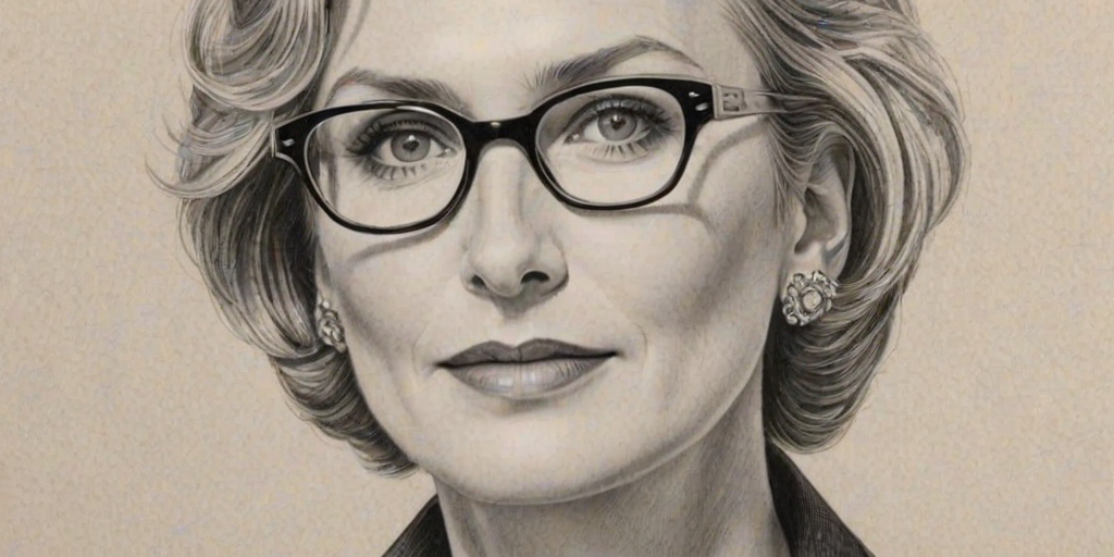 Fascinating Jane Lynch, pencil sketch, portrait of Dazzling woman 1932s in glasses, hair style beatnik, outline, clear lines, fine lines, 8k