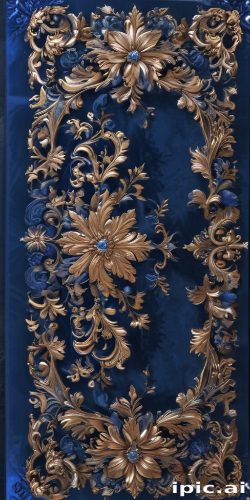 Intricate Golden Floral Design on Deep Blue Background with Elegant Details