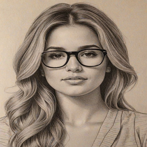 Lovely Jessie James Decker, pencil sketch, portrait of Sublime woman 1970s in glasses, hair style beatnik, outline, clear lines, fine lines, 8k