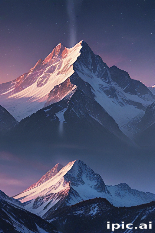 Majestic Snow-Capped Mountains Under a Starry Sky at Dusk.