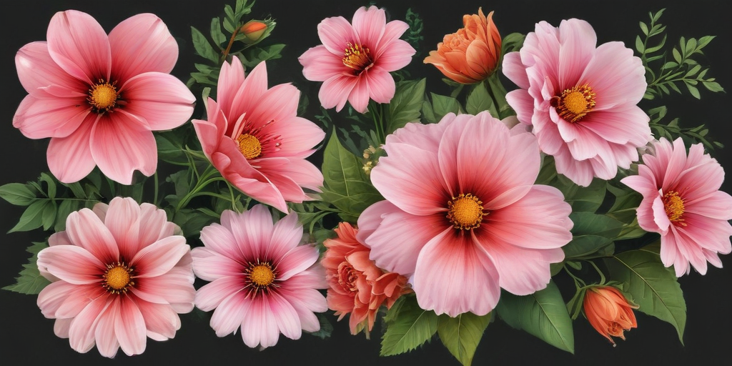A Vibrant Arrangement of Pink Flowers Against a Dark Background ...