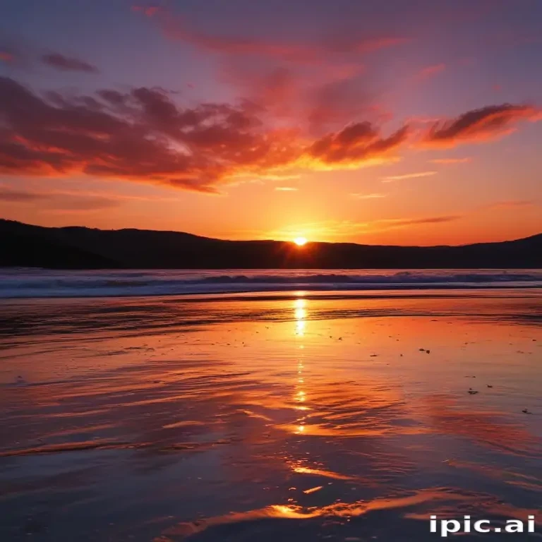 Stunning Sunset over Tranquil Ocean Waves Reflecting Vibrant Colors in Sky