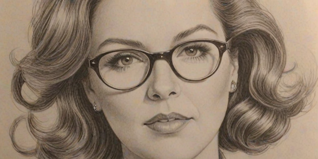 Dazzling Marsha Gay Harden, pencil sketch, portrait of Ravishing woman 1931s in glasses, hair style beatnik, outline, clear lines, fine lines, 8k