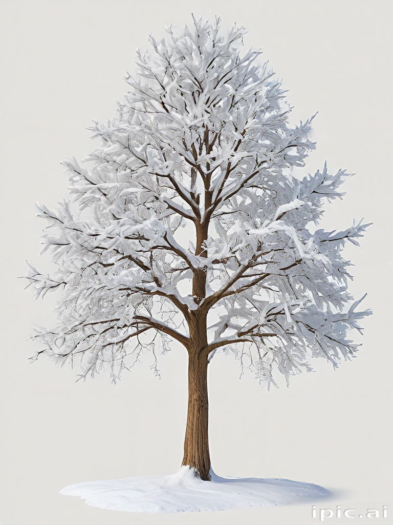 A Beautiful Snow-Covered Tree Standing Alone in a Serene Winter Landscape.