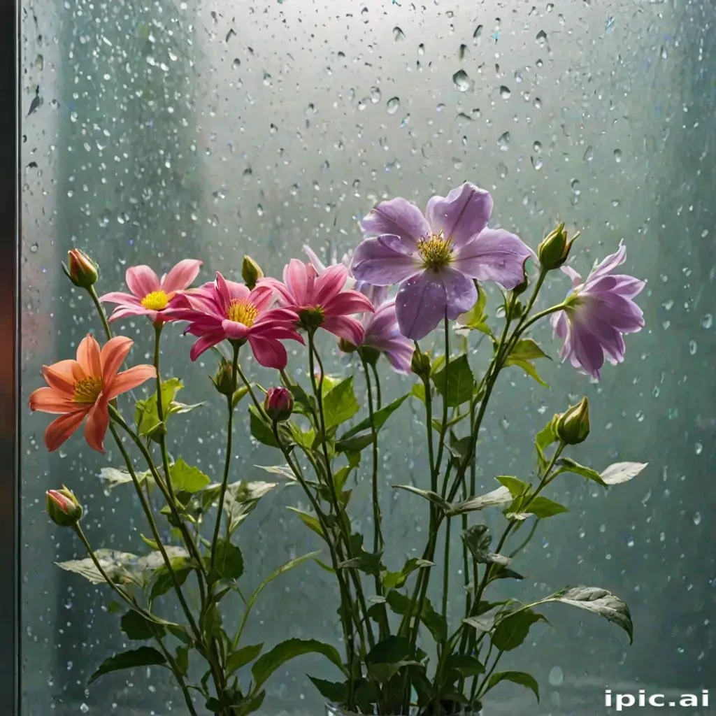 flowers behind glass wallpaper