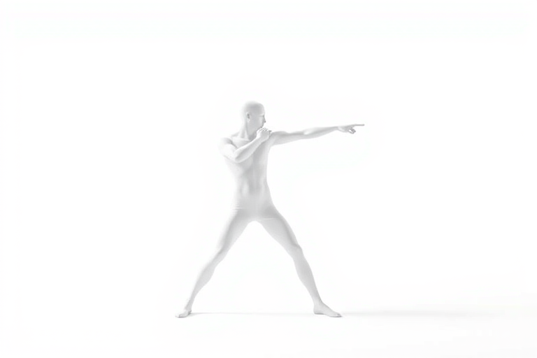 Generate a clean, high-contrast vector graphic of a minimalist human figure performing a shooting pose, with a soft background gradient transitioning from light blue to white, captured with a DSLR camera at f/2.8 aperture, ISO 100, 50mm lens, shot from eye level using a portrait style for enhanced detail and clarity.
