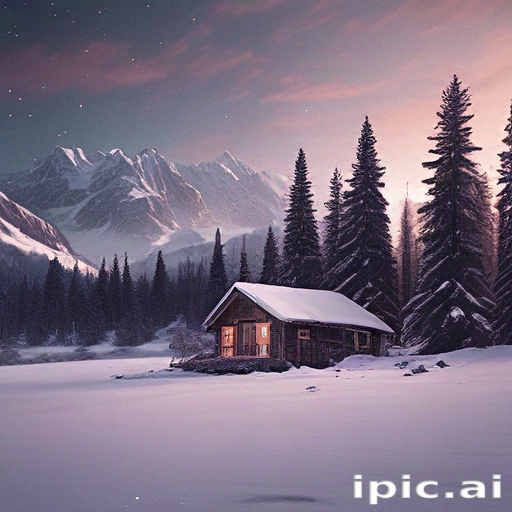 A Cozy Cabin Nestled Among Snowy Pines in a Winter Wonderland Landscape.