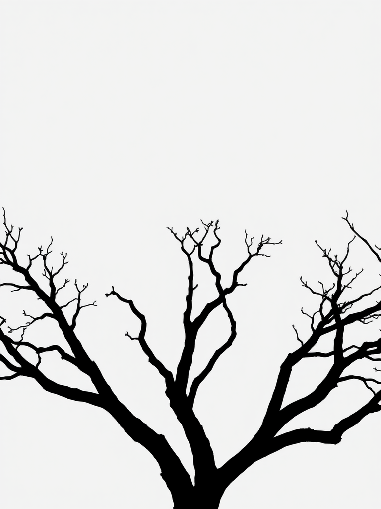 Generate an image of a simple black silhouette of a tree against a white background, using a Canon EOS R5, 50mm lens, aperture f/2.8, ISO 100, natural lighting, and a standard view for sharp clarity.
