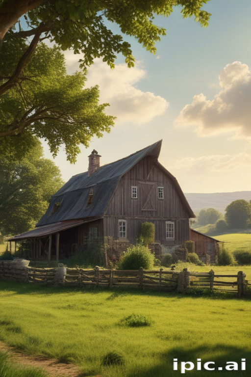 A Serene Countryside Scene Featuring a Rustic Barn Surrounded by Lush ...