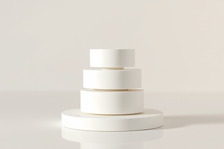 Create a high-resolution image of a three-tiered database structure with a smooth surface and refined edges, using a Canon EOS R5 camera, 50mm lens, aperture f/2.8, ISO 100, and a soft focus background to emphasize the database design against a minimalistic backdrop.