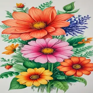colored drawings of flowers