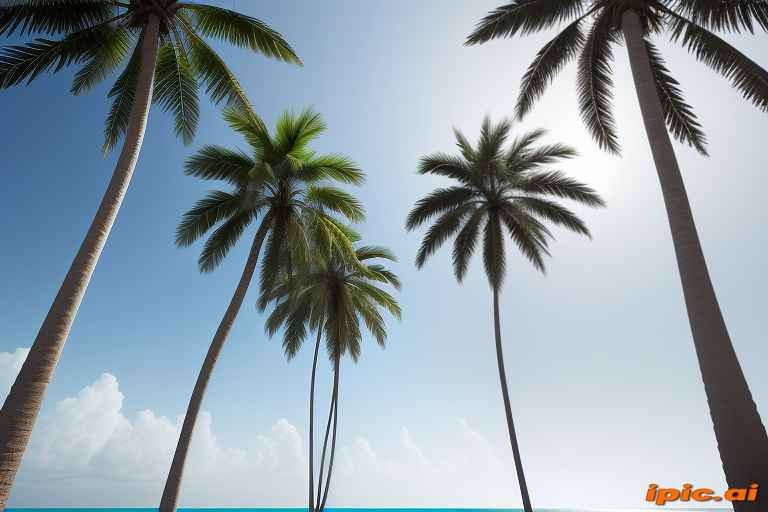 Serene Tropical Landscape Featuring Lush Palm Trees Under Clear Blue Sky