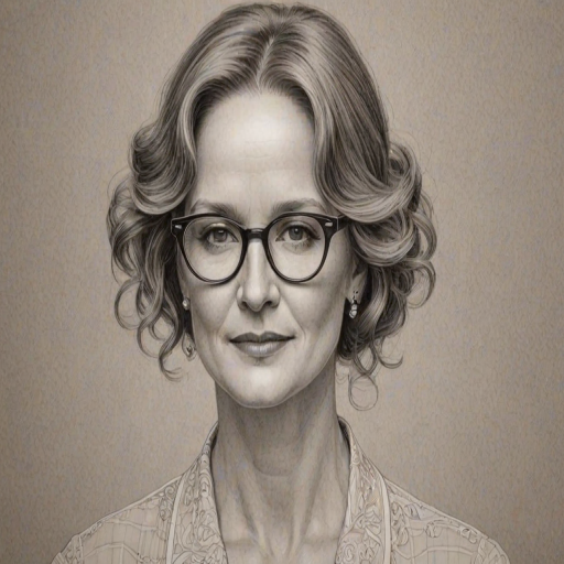Delightful Melissa Leo, pencil sketch, portrait of Elegant woman 1929s in glasses, hair style beatnik, outline, clear lines, fine lines, 8k