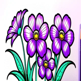 purple flowers drawing