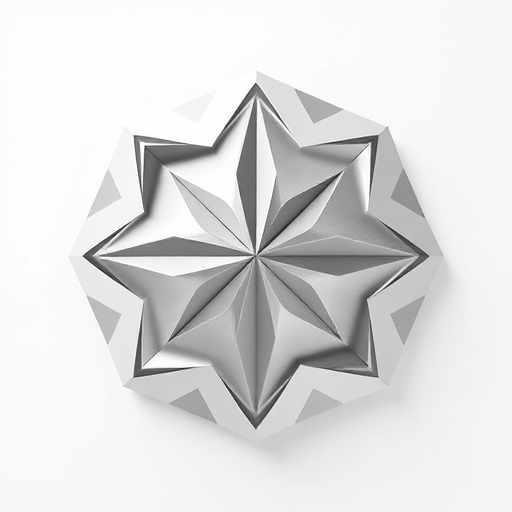 Generate a high-resolution image of an abstract geometric shape against a white background, captured with a DSLR camera at f/2.8 aperture, ISO 100, 1/50 sec shutter speed, in a close-up view to enhance detail and clarity.