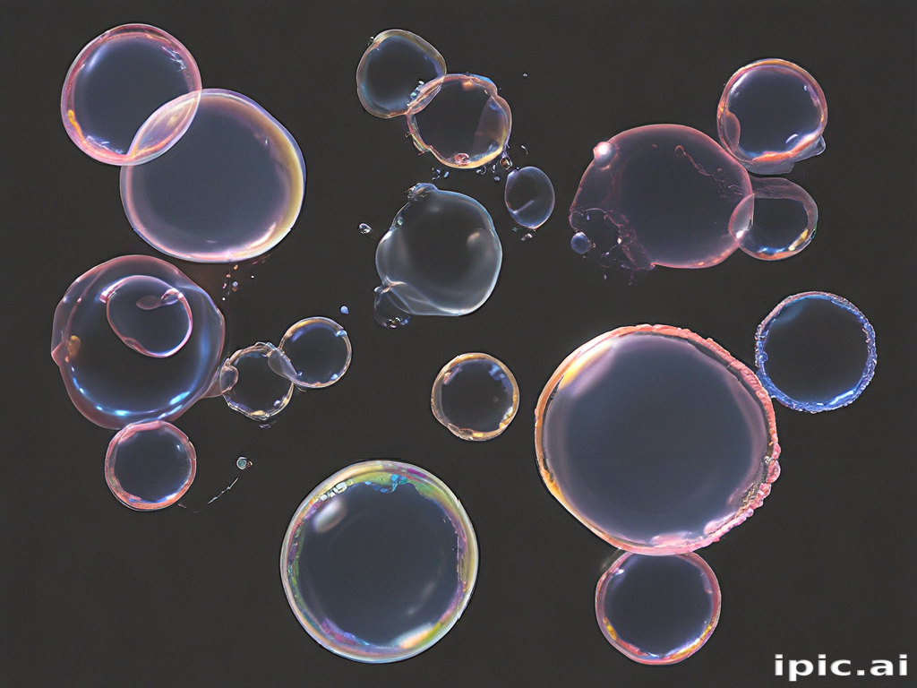 Colorful Soap Bubbles Floating Against a Dark Background in Various Sizes