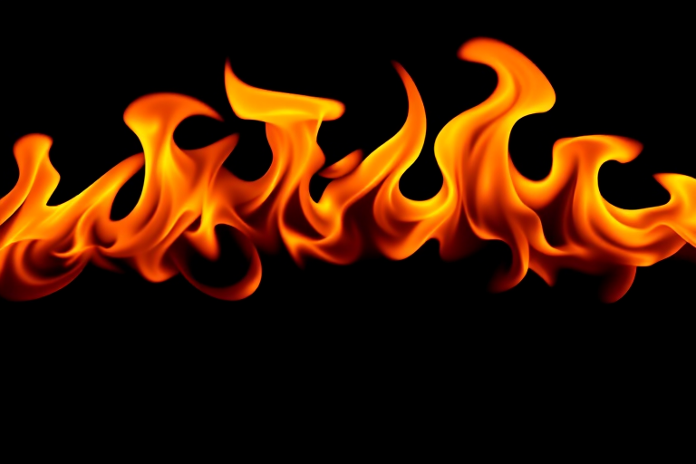 Regenerate the image of stylized flames with vibrant orange and yellow hues, using a Canon EOS R5 camera, 50mm lens, aperture f/1.8, shutter speed 1/125s, ISO 100, in a high-contrast mode, and can be set against a black background for enhanced visibility.