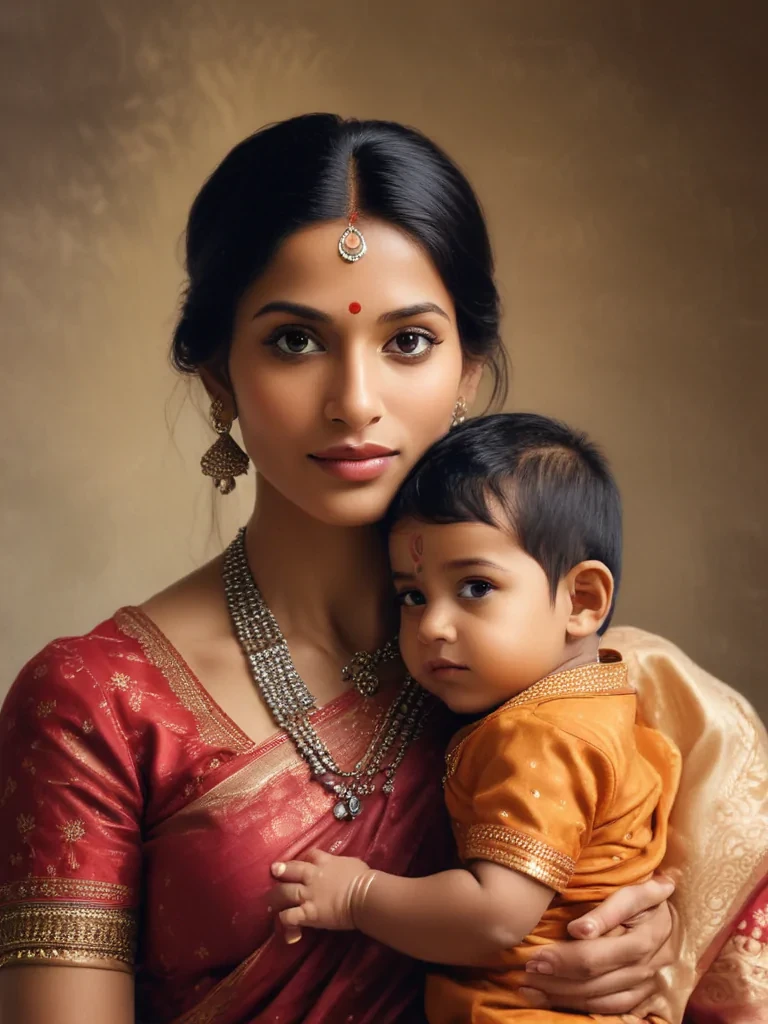 mom and son indian