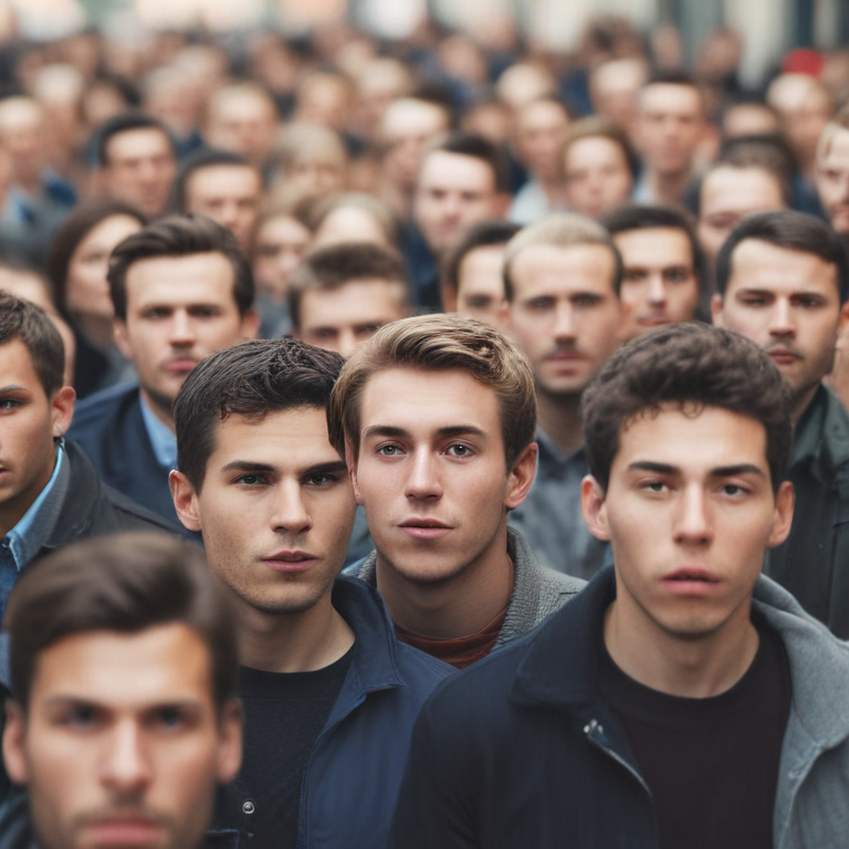 Alt Crowd crowd of men with blurry faces in a fair