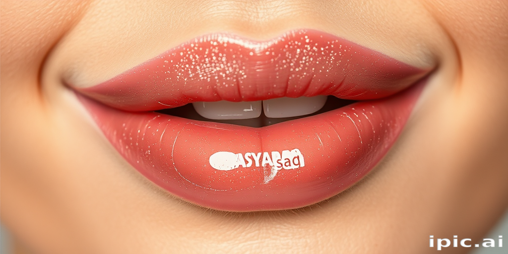 Glossy nude lips with a hint of sparkle, enhancing natural lip shape and color while adding a touch of glamour to everyday looks
