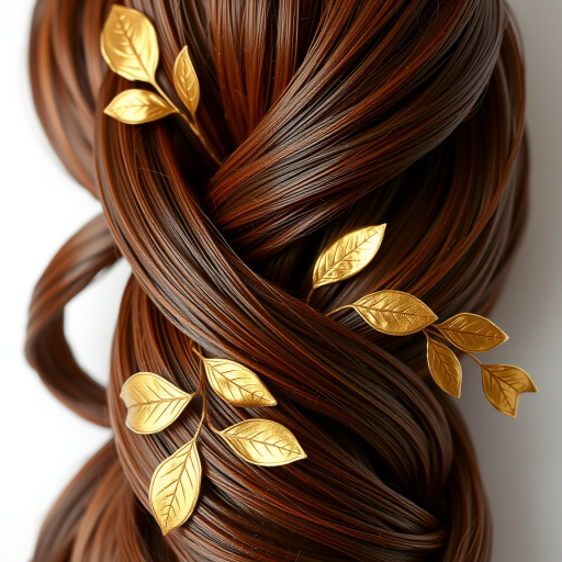 Glossy chestnut brown French twist with delicate golden leaf accents, the "Gilded Forest" style epitomizes timeless elegance and natural grace
